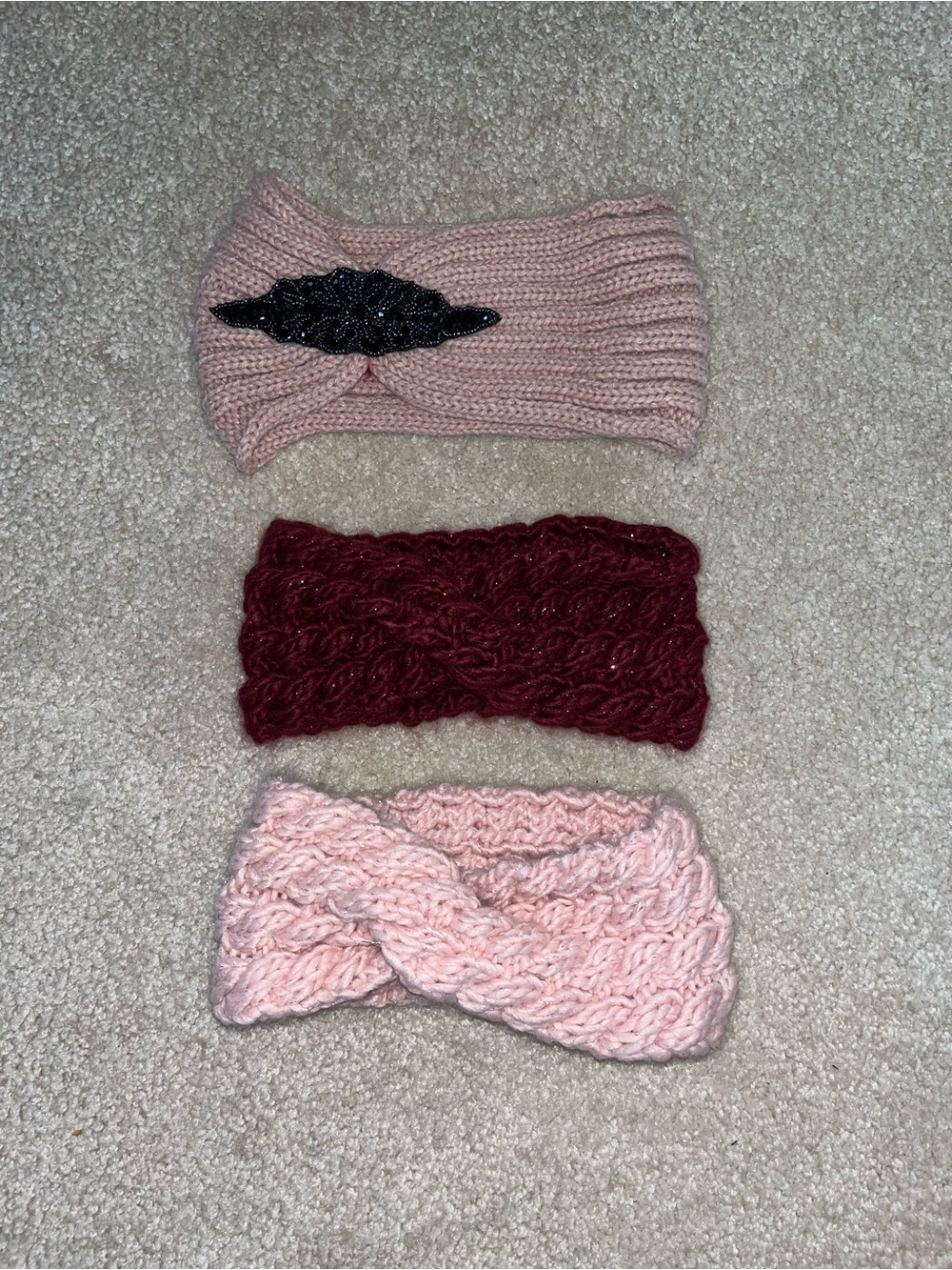 Cozy Knit Headband Trio - Pink, Burgundy, Blush